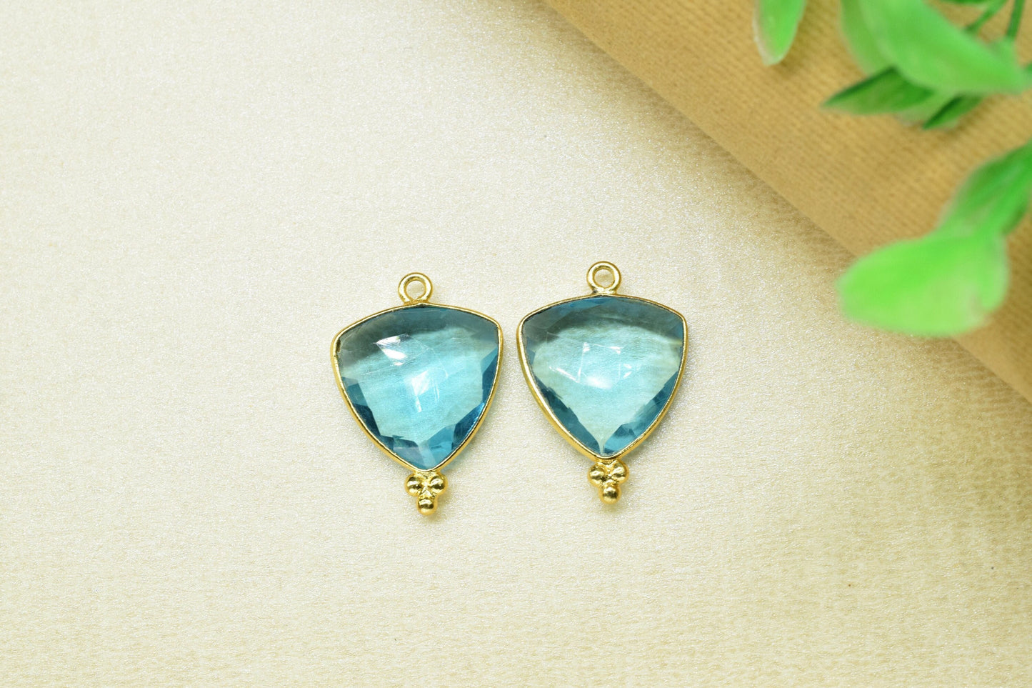 Blue Topaz Charms Pendant,Blue Topaz Gemstone Bezel Jewelry,Topaz Gold Plated Single Bail Connector,Blue Topaz Gemstone Bezel Jewelry,Gift