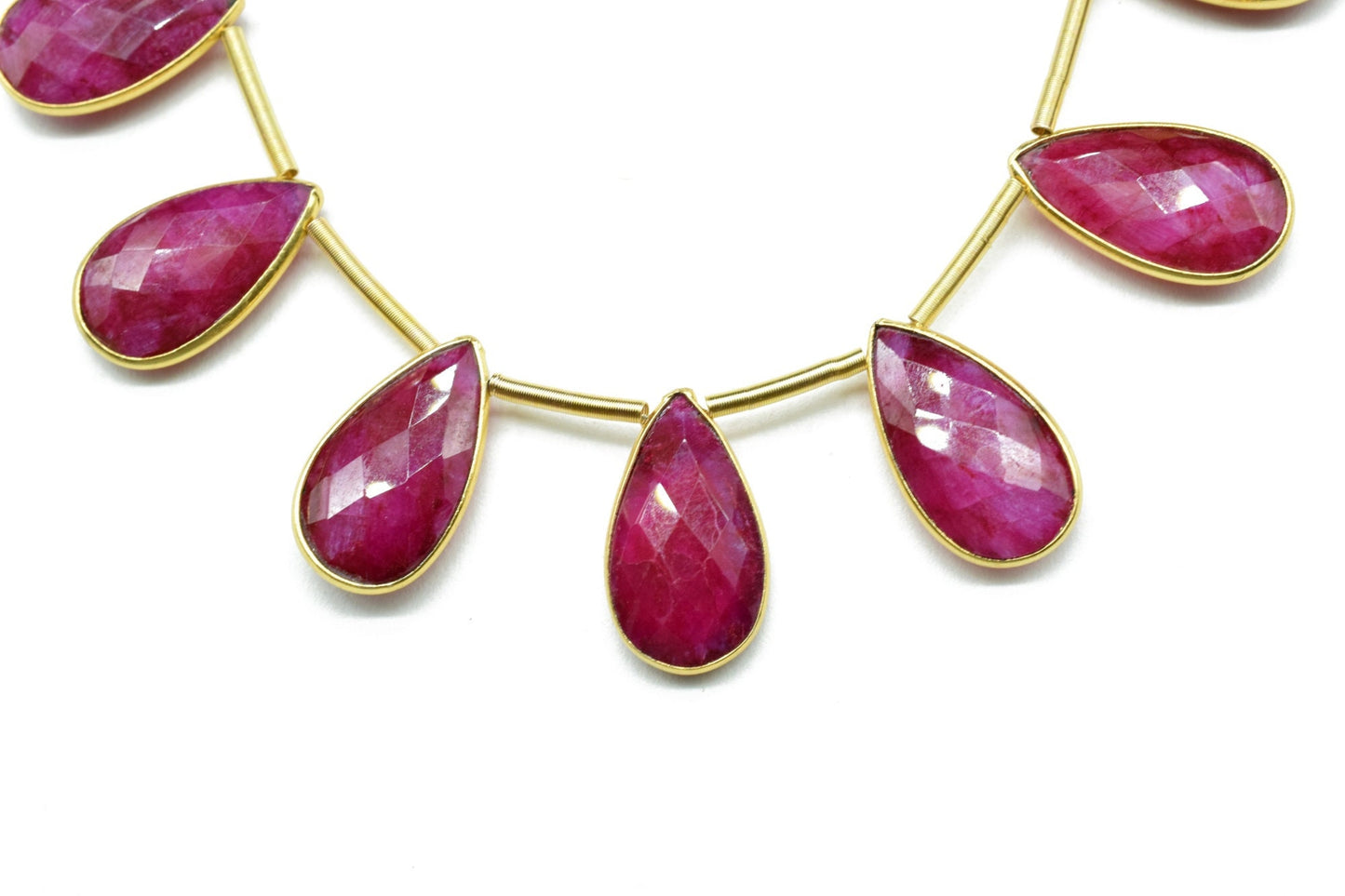 Ruby Side to Side Drilled chrams,Faceted Teardrop Gold Bezel Rim,pendant,earring findings,Ruby connector,Brass Frame Gemstone drill bezel