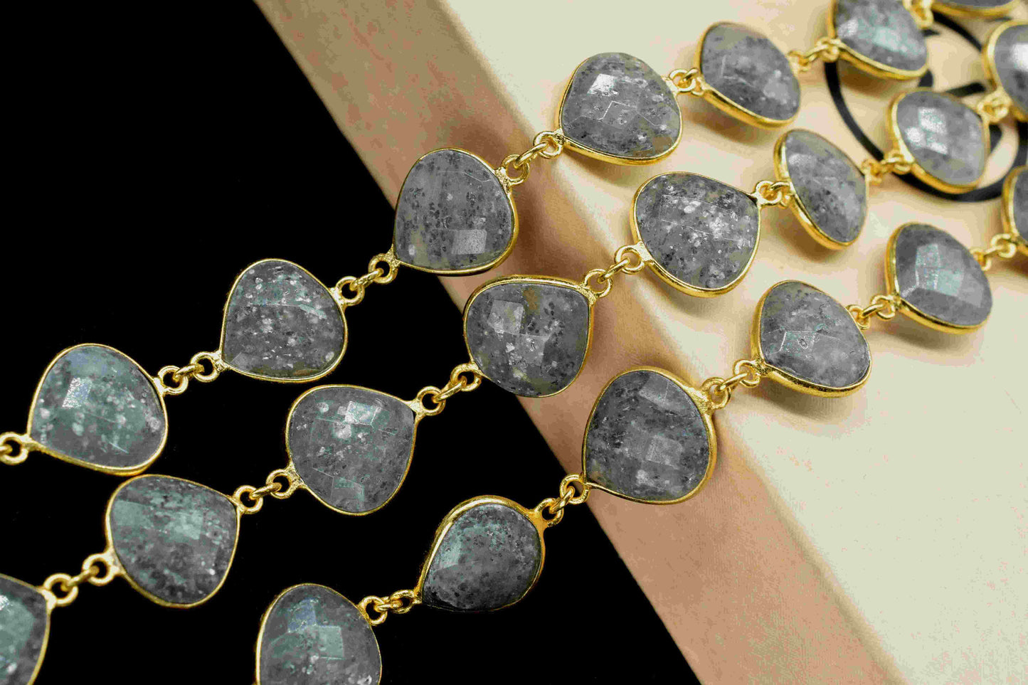 Black Sunstone Heart Shape Connector Chain, 12mm Heart Shape Sunstone Bezel Connector Chain, Black Sunstone Faceted Gemstone, Gemstone Chain