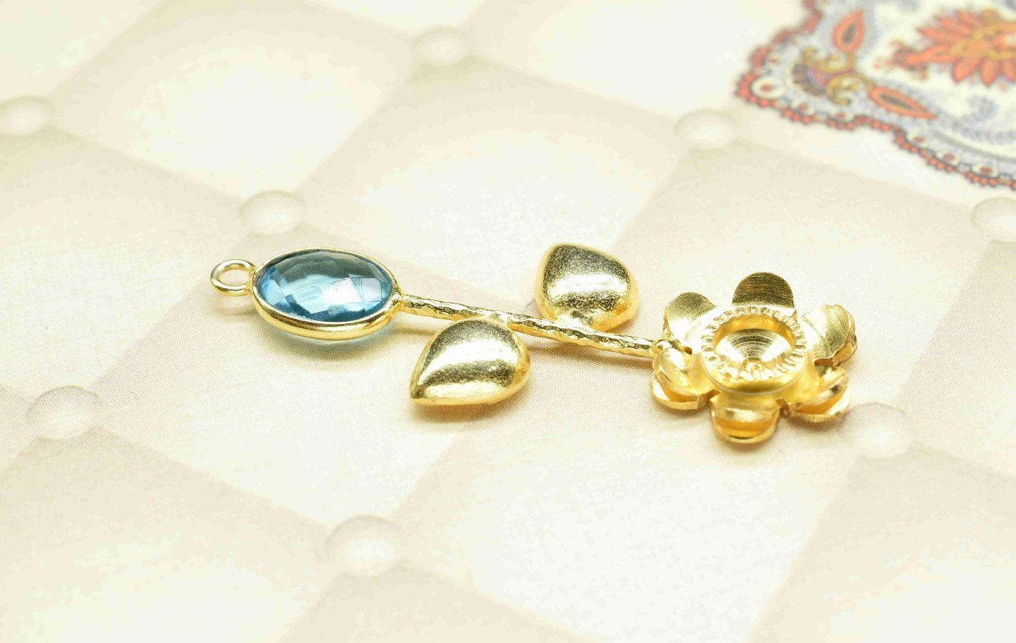 Sky Topaz  Gemstone Pendant , Sky Topaz Handmade Pendant , Single Bail Gemstone  Connector, Gold Plated Connectors , Summer Collection