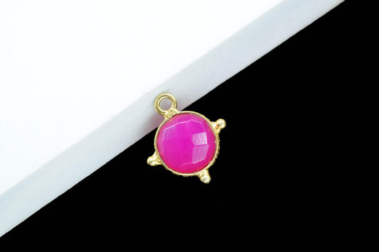 Pink Chalcedony Pendant/Gemstone Component/Round Shape Charm/Single Bail Charms/Wholesale Supply/Gold Plated Jewellery/B'day Gift