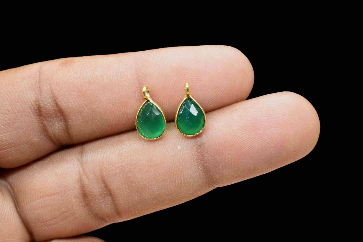 Green Onyx 6x8mm Teardrop Earring Connector,Green Jewelry,bezel frame Connector,Studs Connector,Jewelry Making Finding,Green Onyx Component