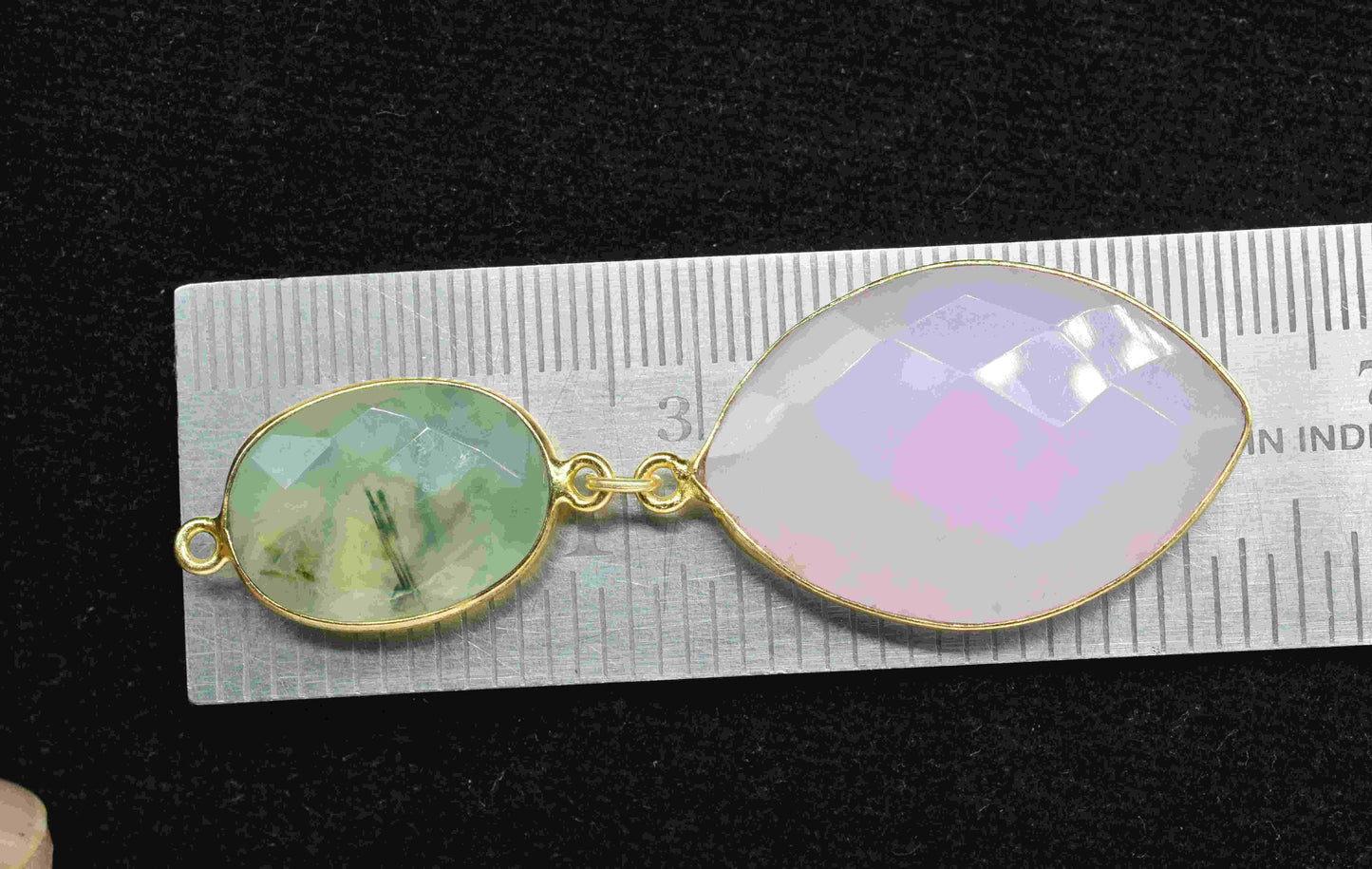 Prehnite Dangle pendants,Handmade jewelry,Rose Quartz pendant Charms,Component pendant,Station Link,Multi Gemstone Connector,Bezel Jewelry
