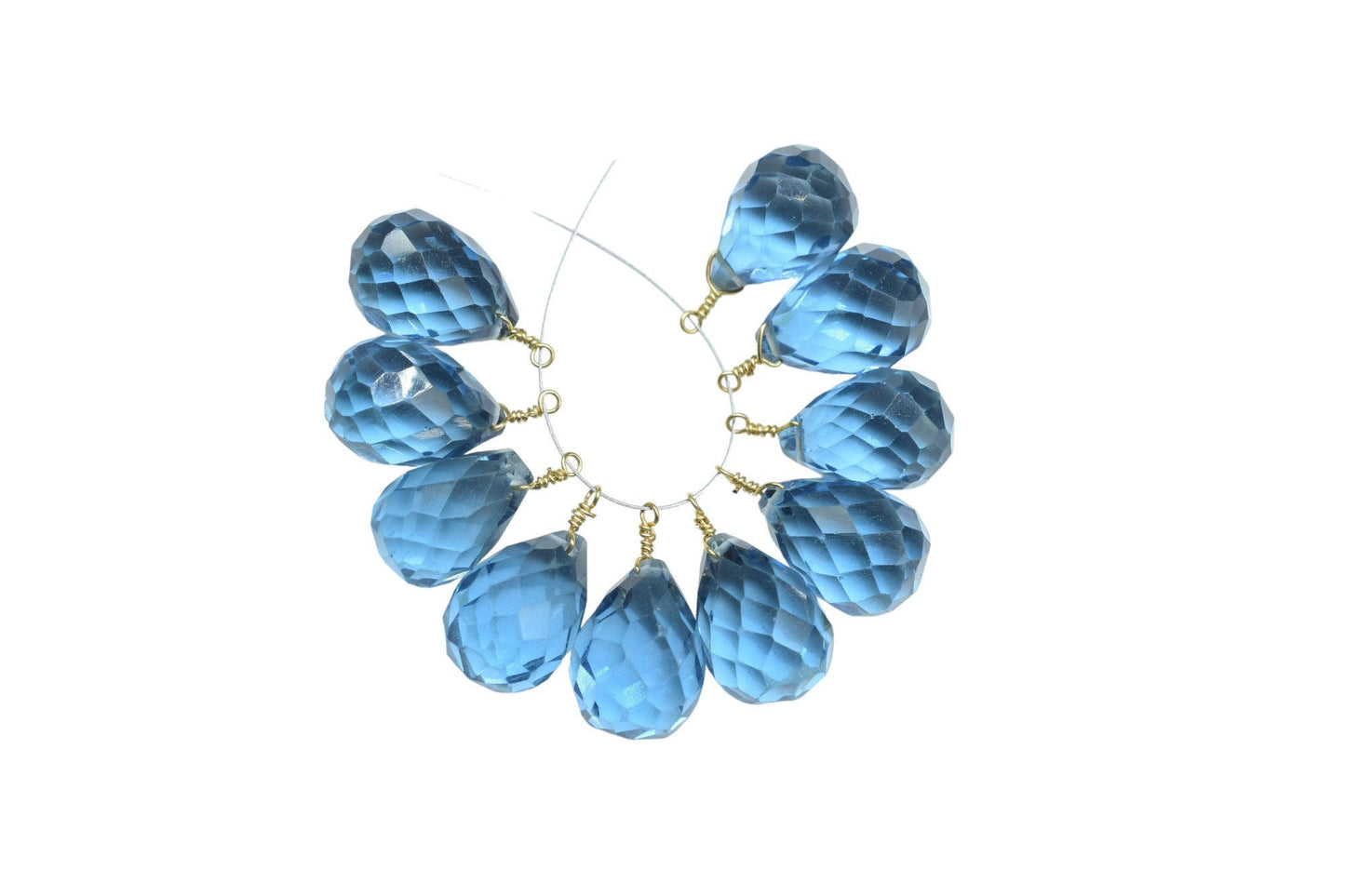 London Blue Topaz 10x14mm Drops Wire Wrapped Pendant,Wire Wrapped Gemstone Connector,L.B.T. Teardrop Briolettes,Jewelry Making Beads,Hanging