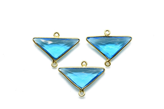 London Blue Topaz 12x25mm Triangle shape double Bail connectors,Gold Plated bezel,Topaz Pendant,Blue Topaz double loop connector,fancy Topaz