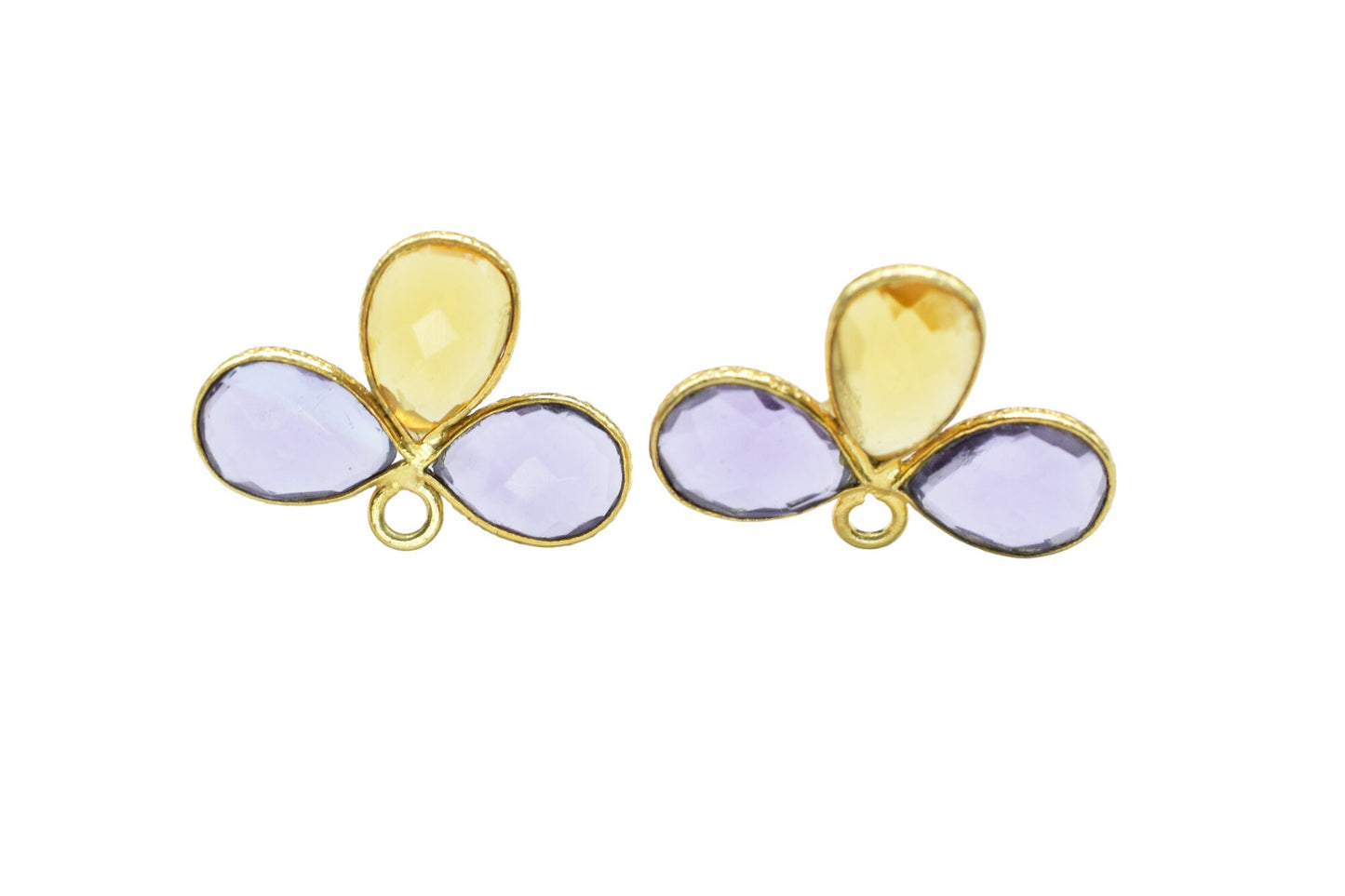 Amethyst Gemstone Earring Connector/Gold Plated Jewelry/Citrine Jewelry/Bezel Component/Jewelry making Stone/Amethyst Pear Shape Stone/Gift