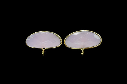 Pink Chalcedony Earring Connector,Pink chalcedony Jewelry Making Supplies,Ear Post Studs Connectors,Rose Quartz Ear Studs,Gemstone Ear Post,
