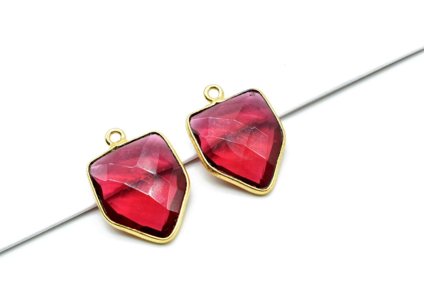 Pink Tourmaline 13x17mm Bezel charm,Pink Tourmaline fancy pendant,Tourmaline Gold Plated bezel,Faceted Charms Connector Jewelry Making Piece
