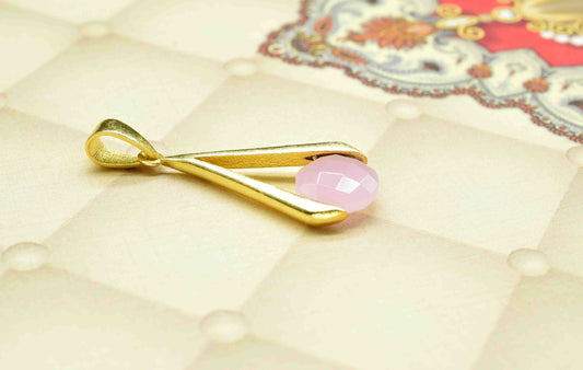Rose Quartz Component , Single Bail Charm ,Rose Quartz Connector Pendant,Gold Plated Connectors,Pendant Gift For Mother Unique Style Jewelry