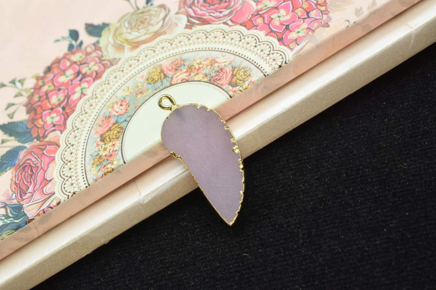 Rose Chalcedony Leaf Pendant,Handmade Pendant,Wing Earring Connector,Single Bail Connector,Gemstone Angel Wings Pendant Charm,Pendant Gift
