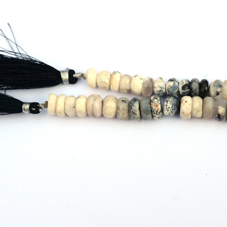 Natural Dendrite Opal Beads | Faceted Rondelle Beads | AAA++ Quality Opal | 10 mm | 8 Inches | Craft Supply Tool | Faceted Opal Beads