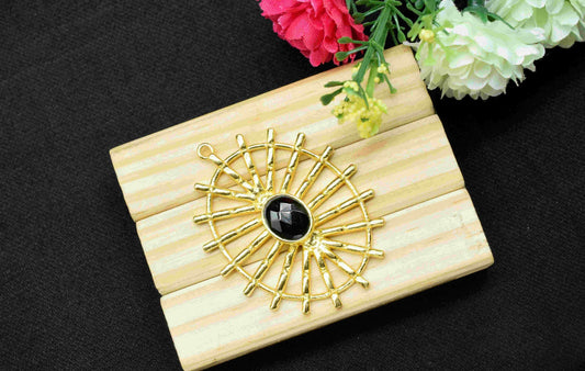 Black Onyx Gemstone Component Single Bail Charm, Black Onyx Connector Pendant, Gold Plated Connectors ,Pendant Jewelry, Earring Component