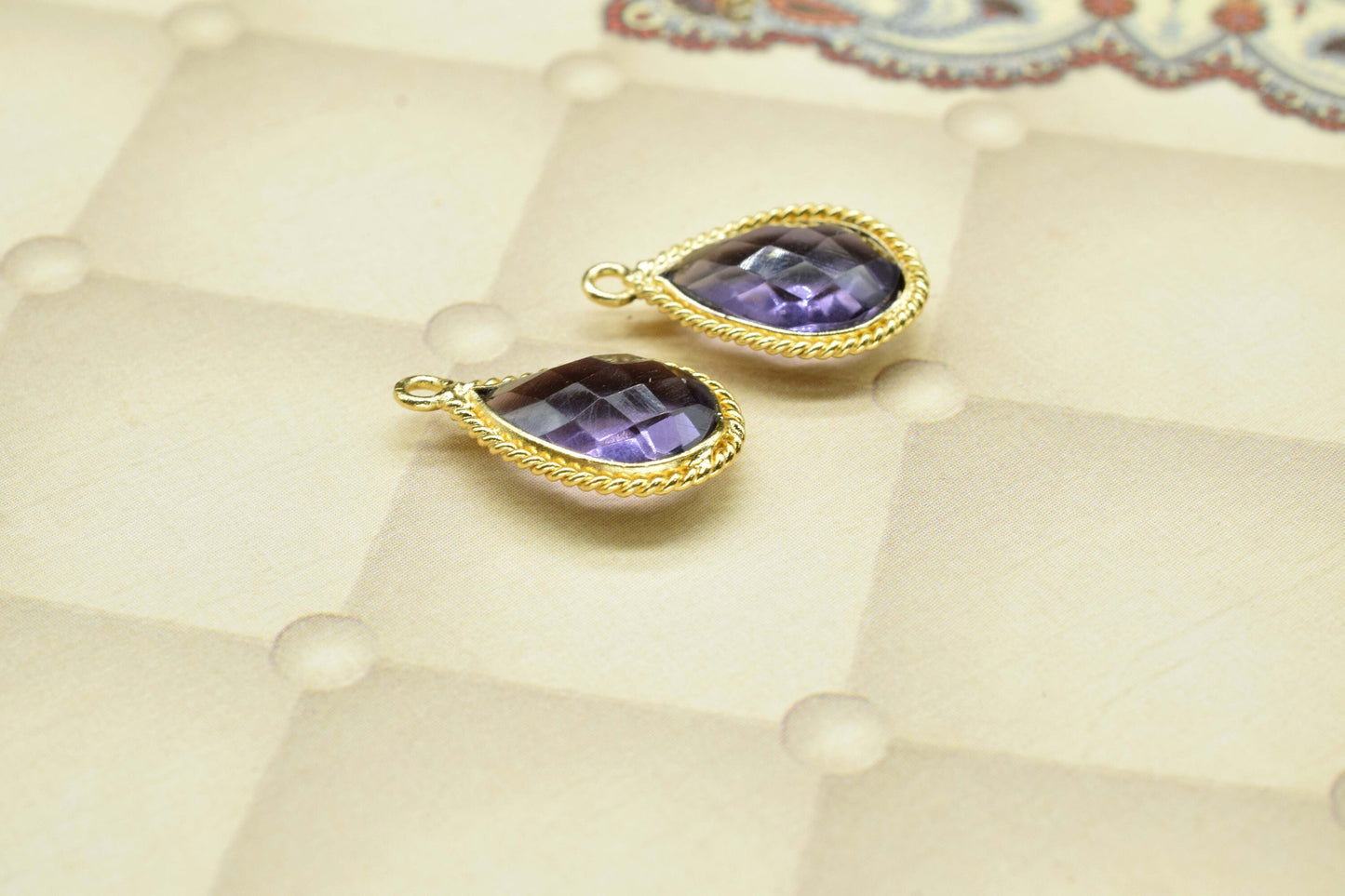 Amethyst 10x14 Teardrop Bezel Charm,Station Bezel Link,Amethyst Teardop jewelry making Carft,Single bail Connector,Handmade Teardrop Pendant