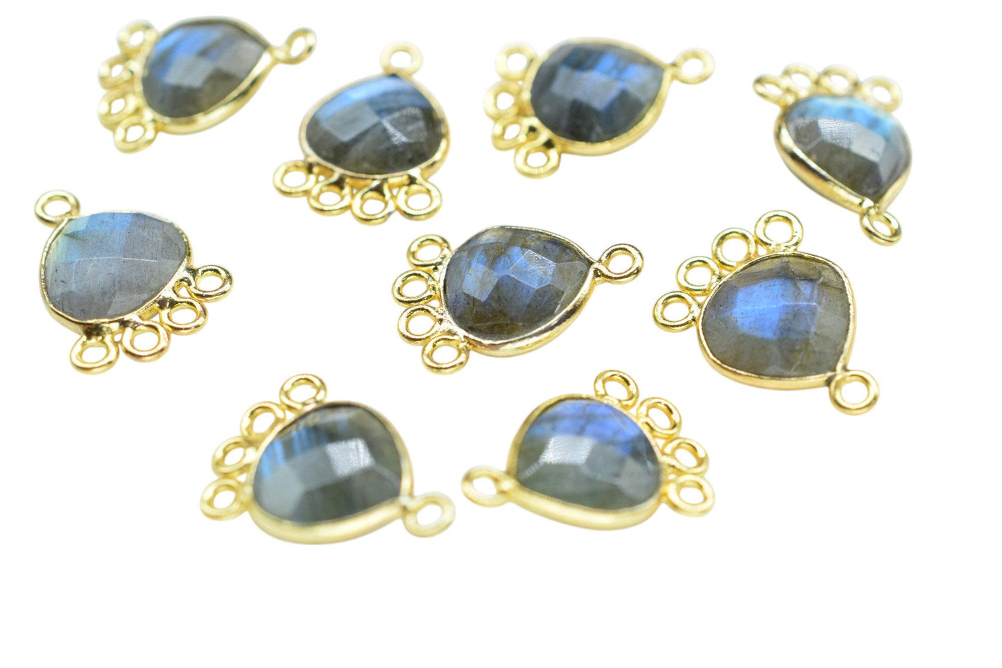 Labradorite Heart Shape Pendant/Gold Plated Charms Jewelry/Handmade Connector Jewelry/Connector Charms/Station Bezel Link Supplies/Gift