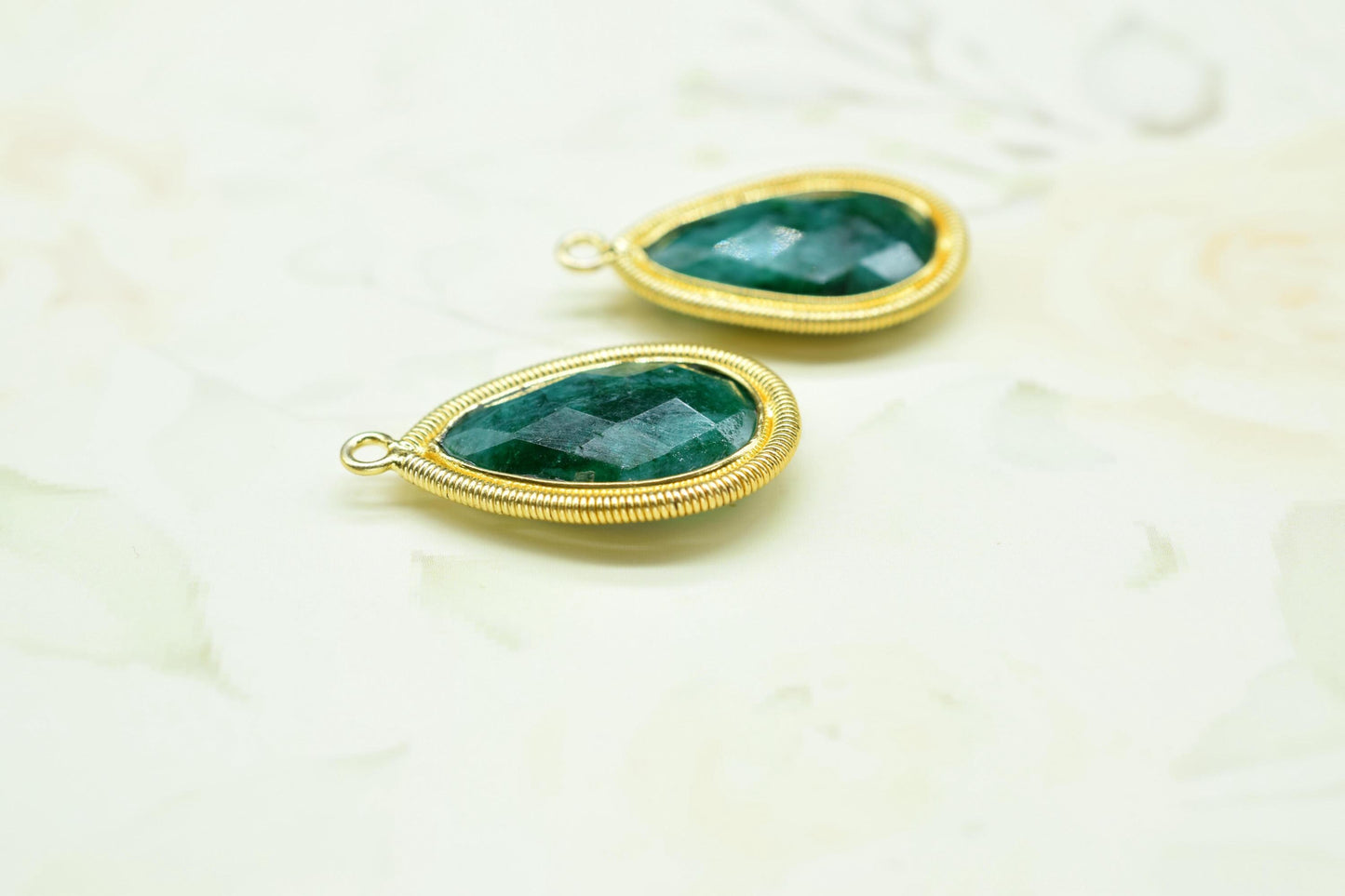Emerald 12X20mm Bezel Charms,Gemstone Bezels,Boho Pendant Charms,Single Bail Pendant,Handmade Brass Pendant,Bezel Connectors,B'day Gift