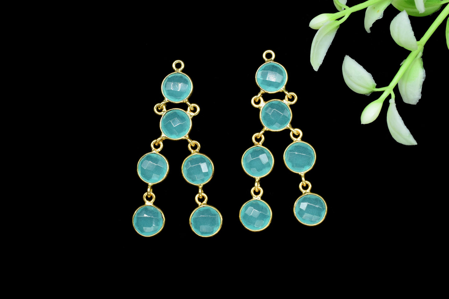 Gemstone Chandelier Earrings,Craft Supplies,Dangle Beads Earring,Handmade Jewelry,Round Bezel Earring,Components Earring,Station Link,Gift