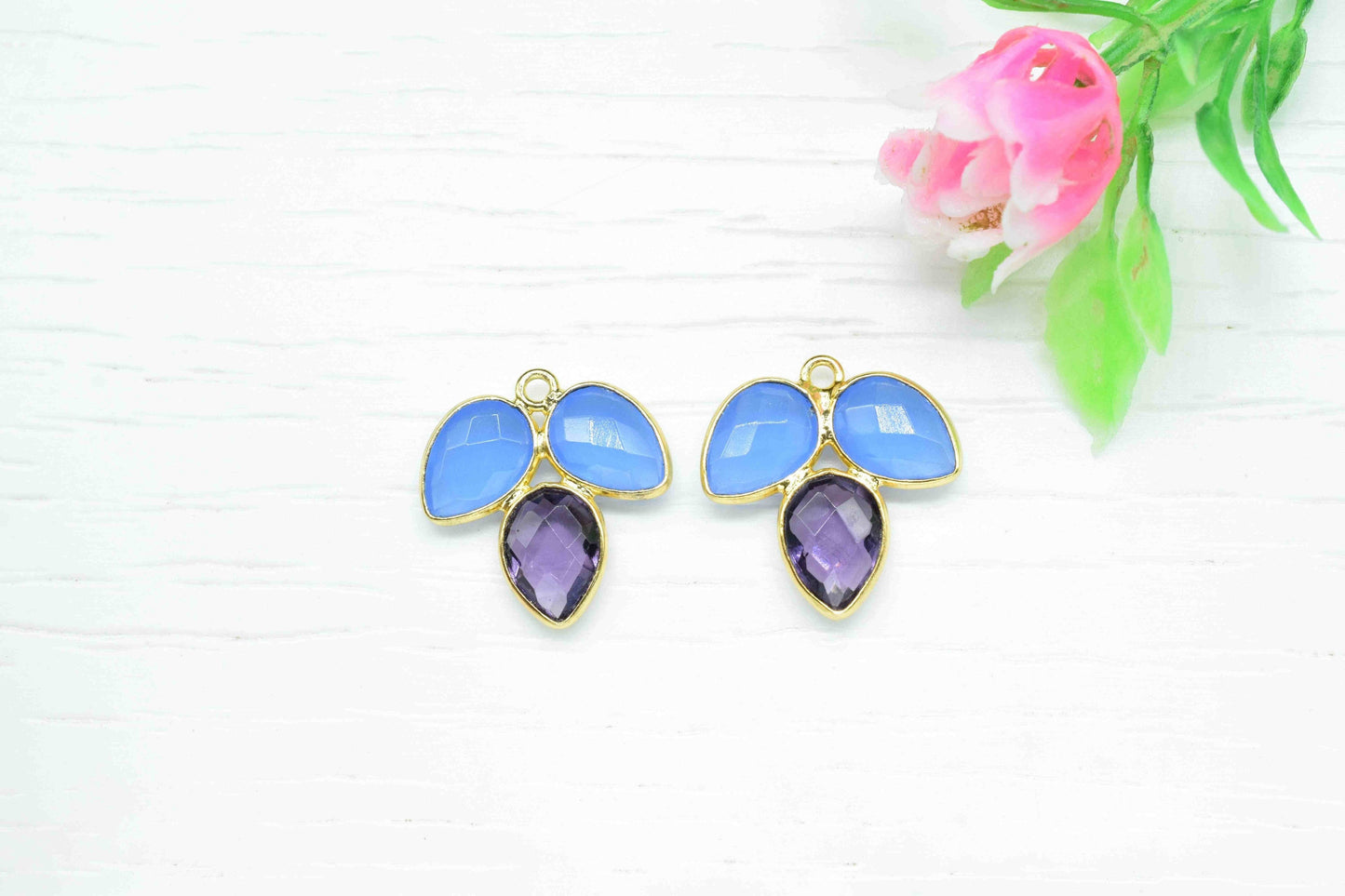 Blue Chalcedony component,Teardrops Jewelry,Bezel Component,Amethyst Pendant,Jewelry Making Supply,Gemstone Component,Attached Bezel Pendant