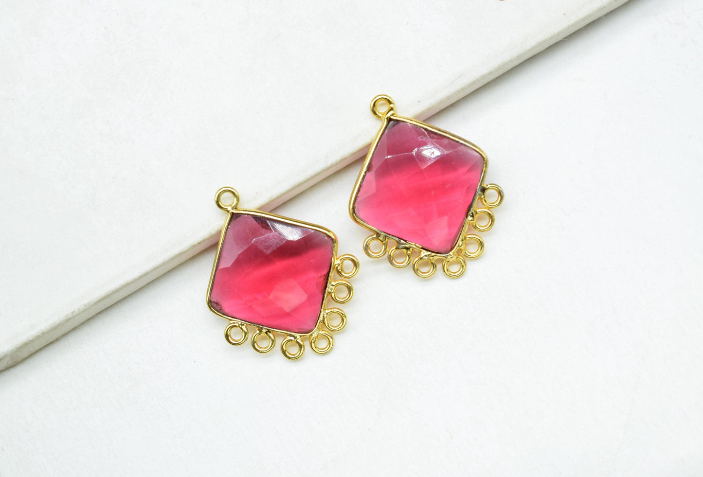 Pink Tourmaline 14mm Cushion Bezel Charm/Gemstone Single Bail/Component charm/Handmade Jewellery Connectors/Women Jewelry/Handmade Connector
