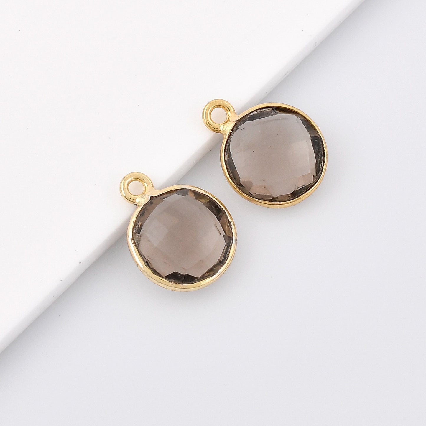 Smoky Quartz 10mm Round Bezel,Smoky Pendant,Smoky Gold Plated bezel,Smoky Bezel,Gold Vermeil Bezel,Smoky jewelry,Smoky Gold-Filled bezel