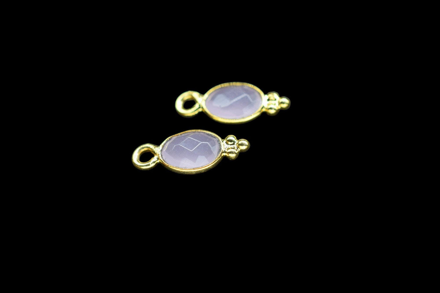 Rose Quartz Charms Connector/Handmade Jewelry/Gold Plated Connector/Tiny Pendant/Rose Quartz Pendant/Oval Shape Connector/Gemstone Charms