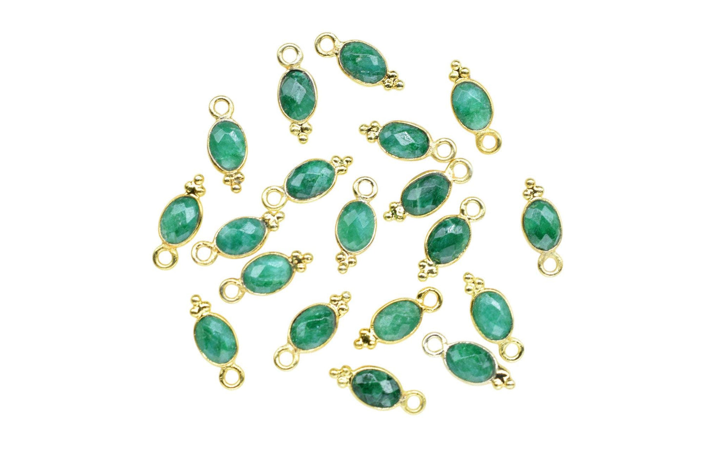 Gemstone Emerald Charms Connector/Handmade Jewelry/Gold Plated Connnector/Tiny Pendant/Emerald Pendant/Oval Shape Connector/Gemstone Charms