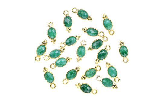 Gemstone Emerald Charms Connector/Handmade Jewelry/Gold Plated Connnector/Tiny Pendant/Emerald Pendant/Oval Shape Connector/Gemstone Charms