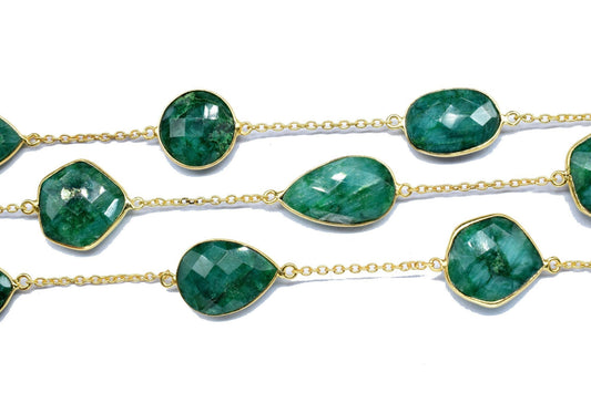 Emerald Faceted Bezel Chain Connector, Emerald Bezel Chain, Free Size Gemstone Connector,Jewelry Making Chain,Handmade Emerald Bezel Jewelry