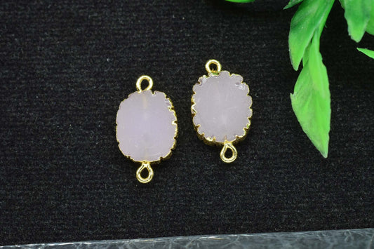 Rose Chalcedony Pendant,Gemstone Electroplated,Pendant Jewelry Making Supply,Double Bail Connector,Handmade Cabechon Pendant Charm necklace
