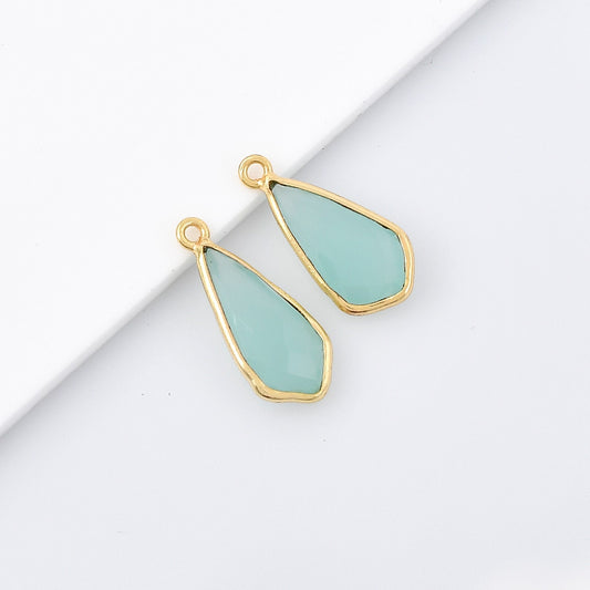 Aqua chalcedony 8x15mm bezel charms,chalcedony kite pendant,Diamond shape charms,Gemstone ,Brass charm,Gold plated charm,Jewelry supplies
