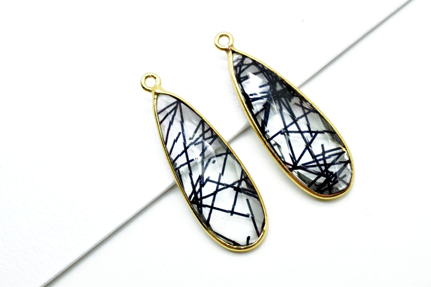 Black Rutile 10x30mm Charm, Black Rutile Pendant, Teardrop Pendant, Faceted Black Rutile, Gemstone Charm, Gemstone Pendant, Dainty Charms