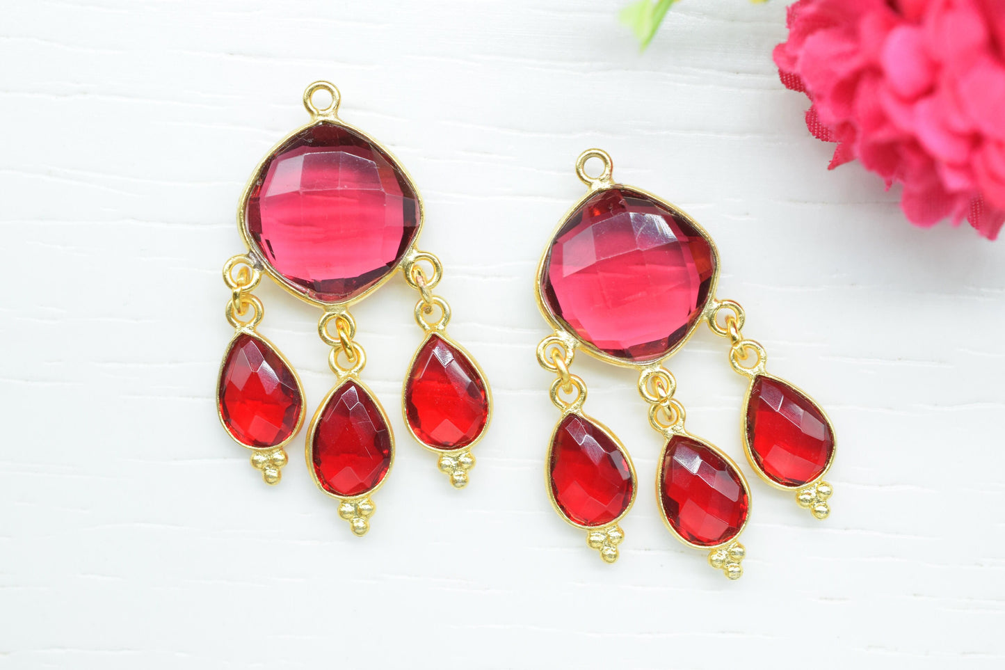 Pink Tourmaline Bezel Charms Connector/Dangle/Connector Bezel Jewelry/Station Bezel Link Pendant/Handmade Jewellery/Connector/B'day Gift