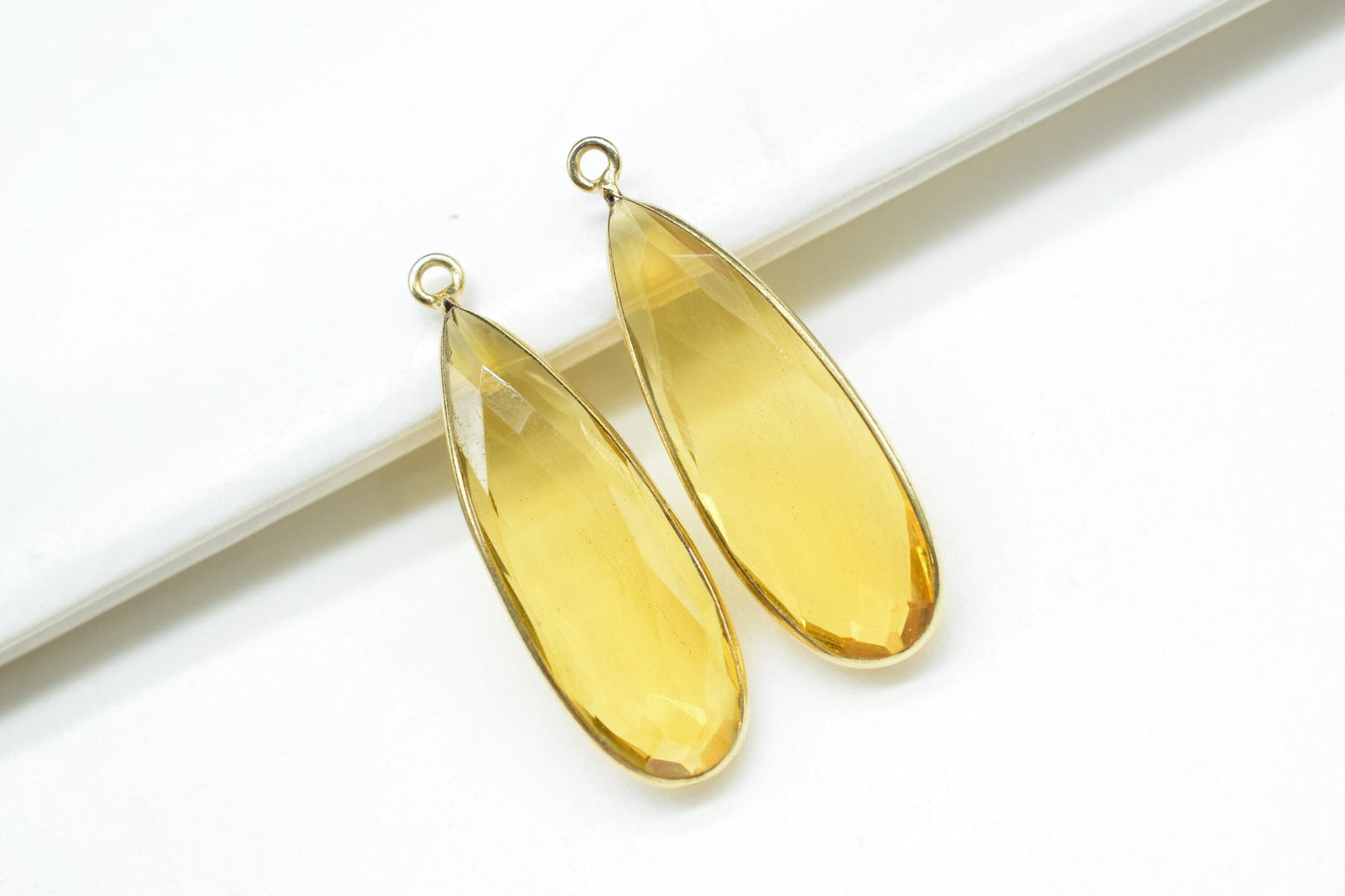 Citrine 10x30mm Pears Shape Connector,Gold Plated Single Bail Gemstone Connector,Jewelry Making Supplies,Gemstone Pendant,Bezel Charms,Gifts