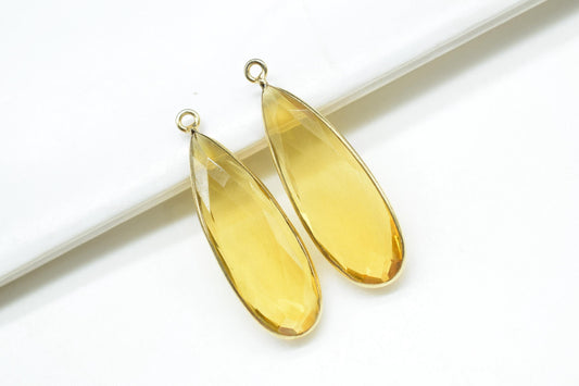 Citrine 10x30mm Pears Shape Connector,Gold Plated Single Bail Gemstone Connector,Jewelry Making Supplies,Gemstone Pendant,Bezel Charms,Gifts