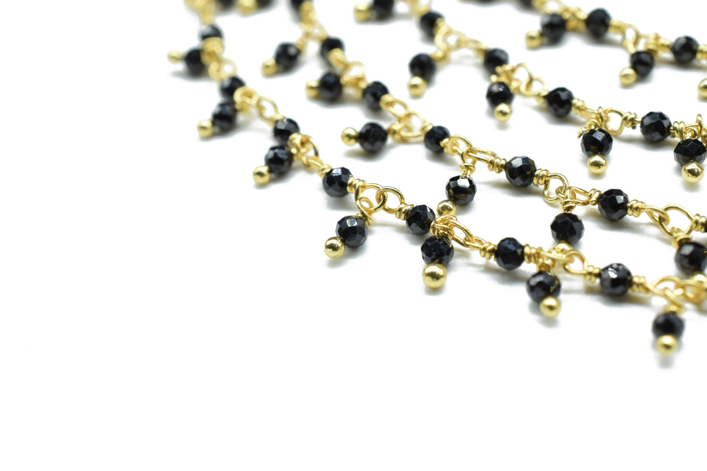 Black Onyx 2mm Dangling Bead Chain,Gemstone Rosary Chain,Wire Wrapped Necklace Chain,Black Onyx Cluster Rosary Chain,Handmade beaded Jewelry