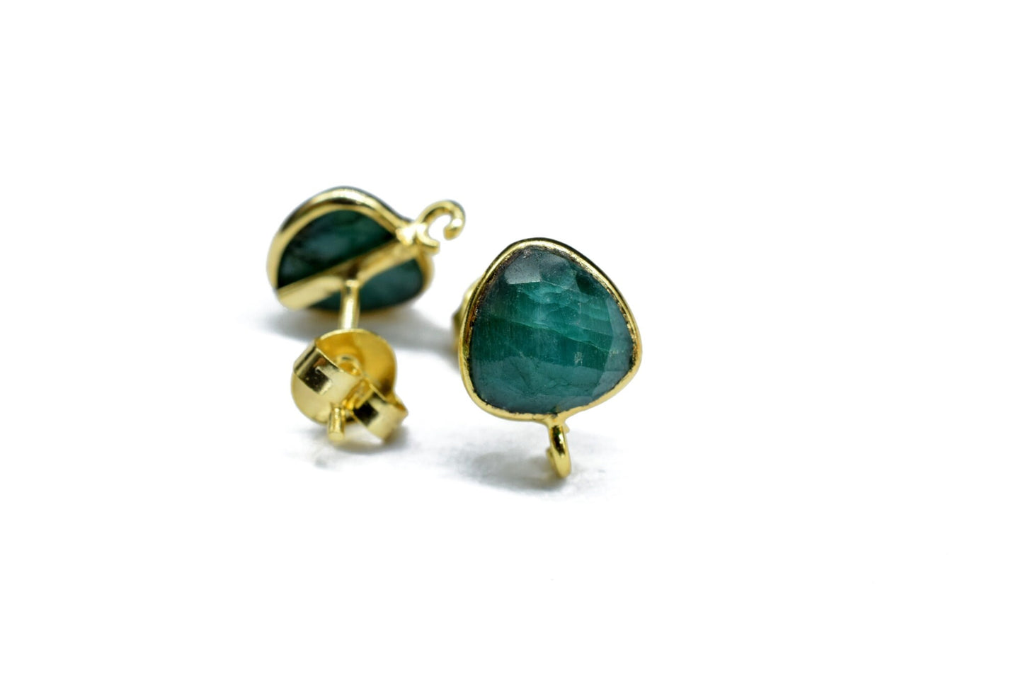 Natural Emerald 8mm Heart Shape Connector Post Stud,Jewelry Making Supply,Single Loop Gemstone Earring Connector,Earring Making connector