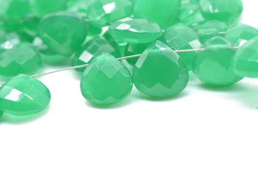 Green Onyx Faceted Briollete,10mm Heart Shape Beads Strand,Natural Gemstone Briollete,AAA Quality Briollete,10 Inches Strand,Green Onyx bead