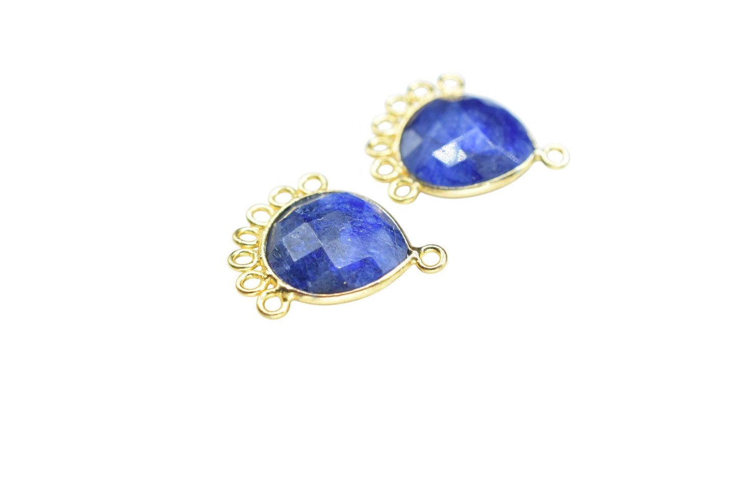 Blue Sapphire 14mm Heart Bezel Charm/Charms Connector/Handmade Jewellery Connectors/Gemstone Brass Component/Women Jewelry/B'day Gift