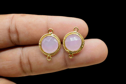 Rose Quartz 10mm Round Shape Charm,Checker Cut Rose Quartz Pendant,Rose Quartz Charms,Gemstone Bezels Connectors,Rose Quartz Charms Jewelry