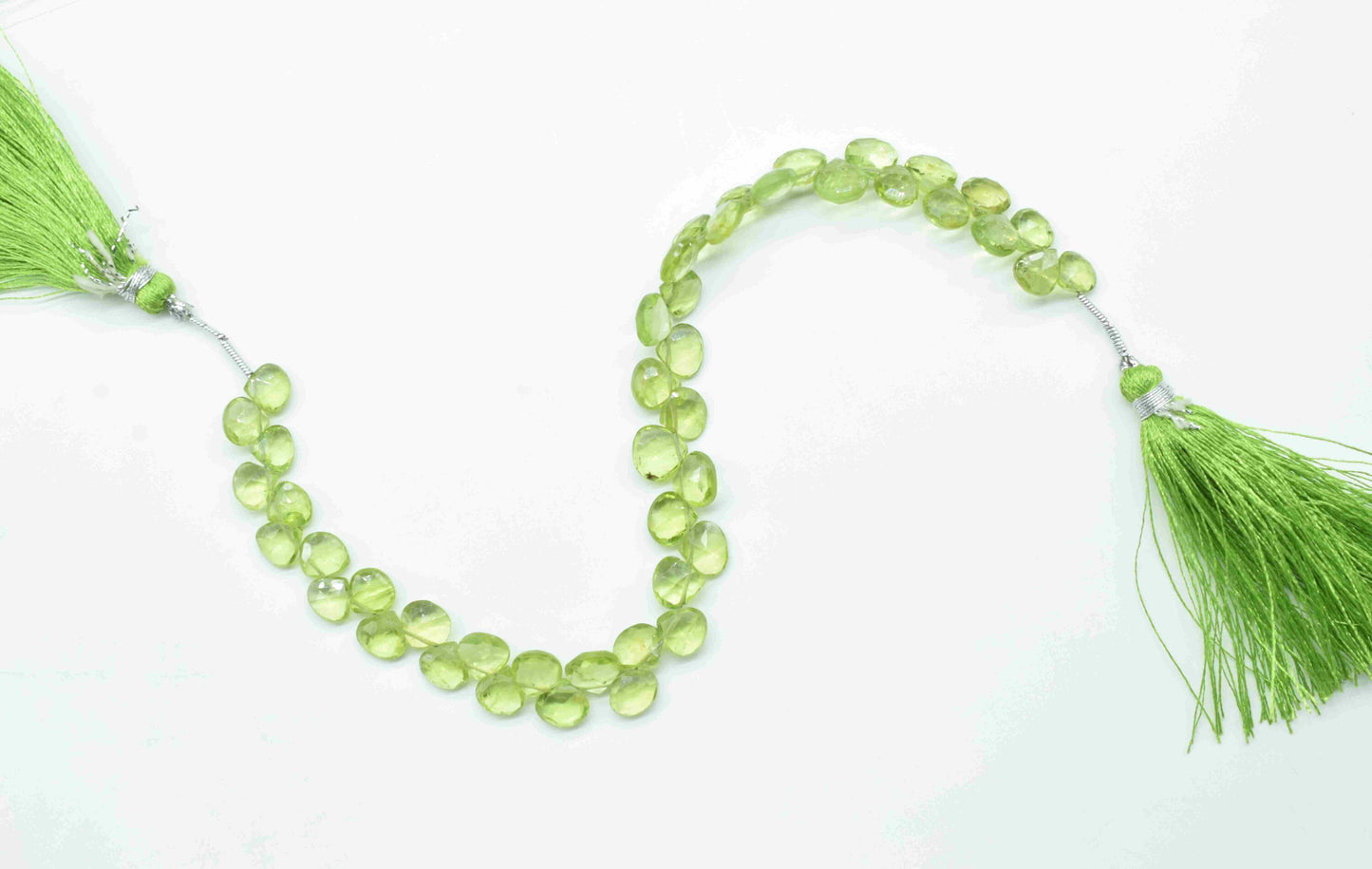 Natural Peridot Heart Briolettes,Handmade Station Link,Strand Beads jewelry,Gemstone Heart Beads Necklace,Loose faceted Briolettes Jewelry