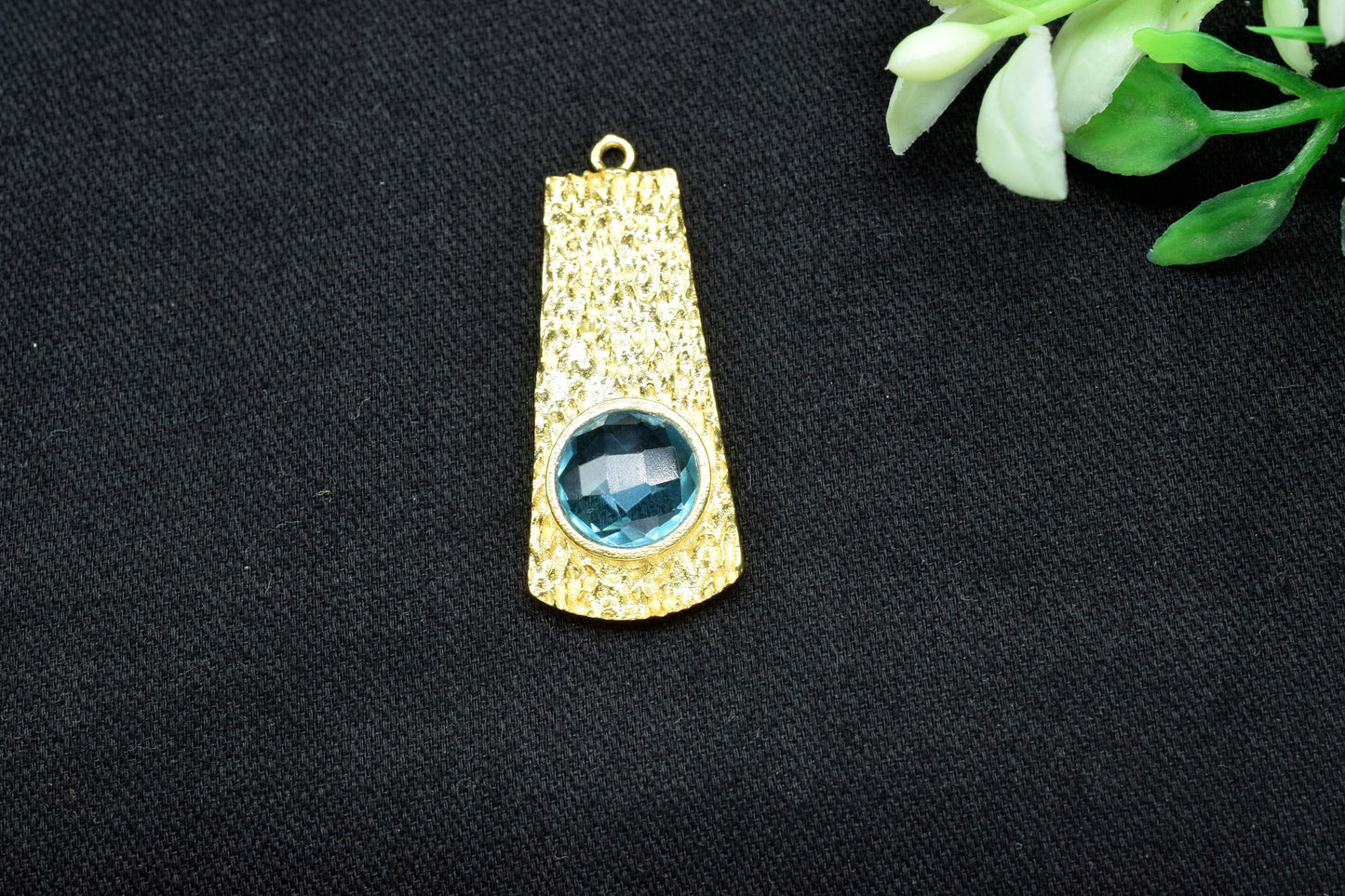 Blue Topaz Pendant , Blue Topaz Gemstone Handmade Pendant , Single Bail Charms , Gold Plated Connectors , Gemstone Connector Charm