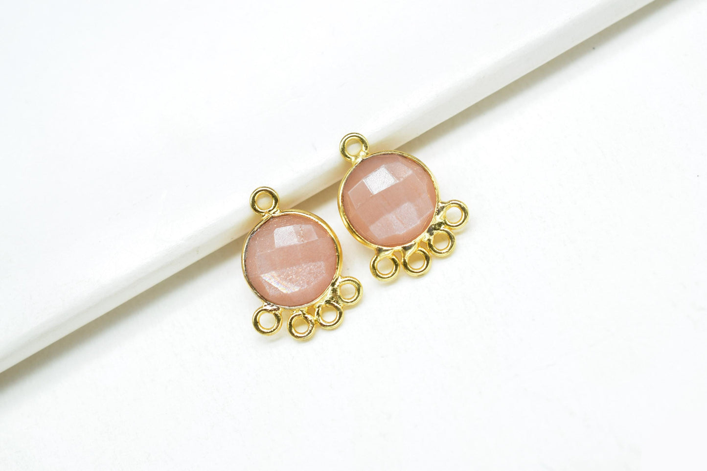 Peach Moonstone 10mm Round Bezel Charm/Gemstone Brass Component/Single Bail Pendant charms/Round Handmade Jewellery Connector/B'day Gift