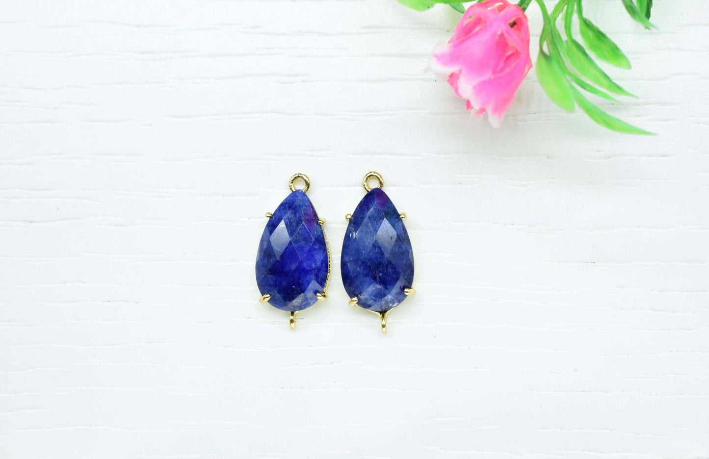 Blue Sapphire Pendants,Prong Set Bezel,Sapphire Bezel Pendants,double bail connectors,Sapphire jewelry,Handmade Gemstone Bezel Connector