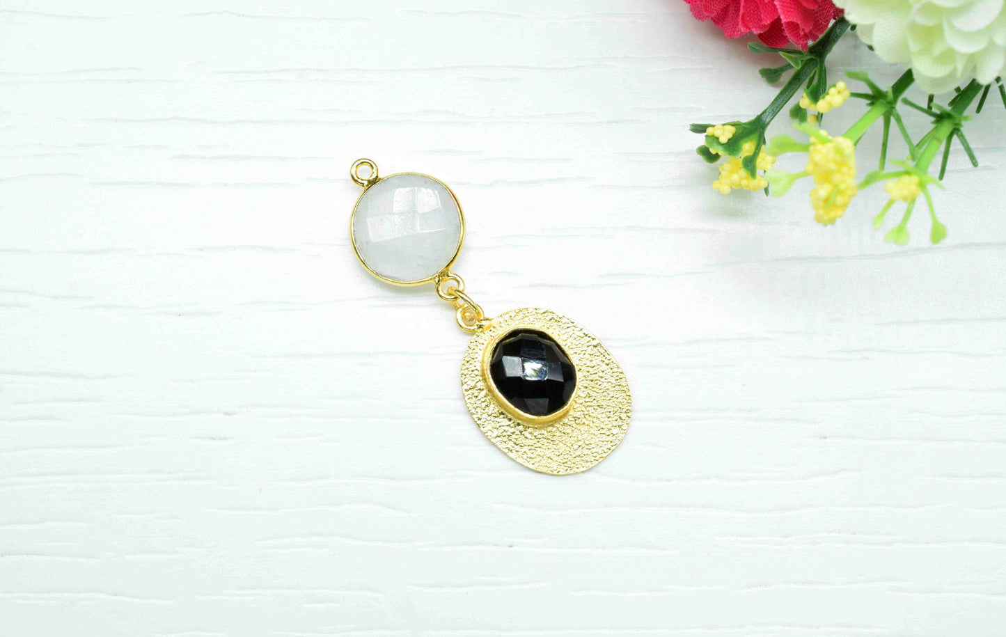 Moonstone  Pendant Charms , Black Onyx  Dangle Earring Component , Multi Gemstone Dangle Earring , Component Jewelry , B'day Gift