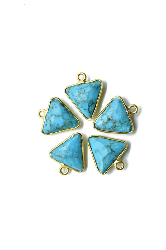 Blue Turquoise 12mm Triangle shape single bail connector, Gold Plated bezel,Turquoise Pendant,Turquoise gold plated bezel,Turquoise charm