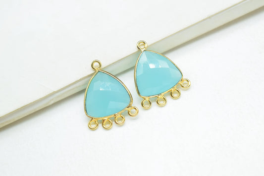 Aqua Chalcedony 15mm Triangle Bezel Connector/Gold Plated Jewelry/Women Jewelry/Connector Jewelry/Handmade Connector/Connector Jewelry/Gift