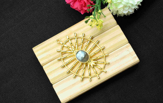 Labradorite Gemstone Component Single Bail Charm, Labradorite  Connector Pendant, Gold Plated Connectors ,Pendant Jewelry, Earring Component