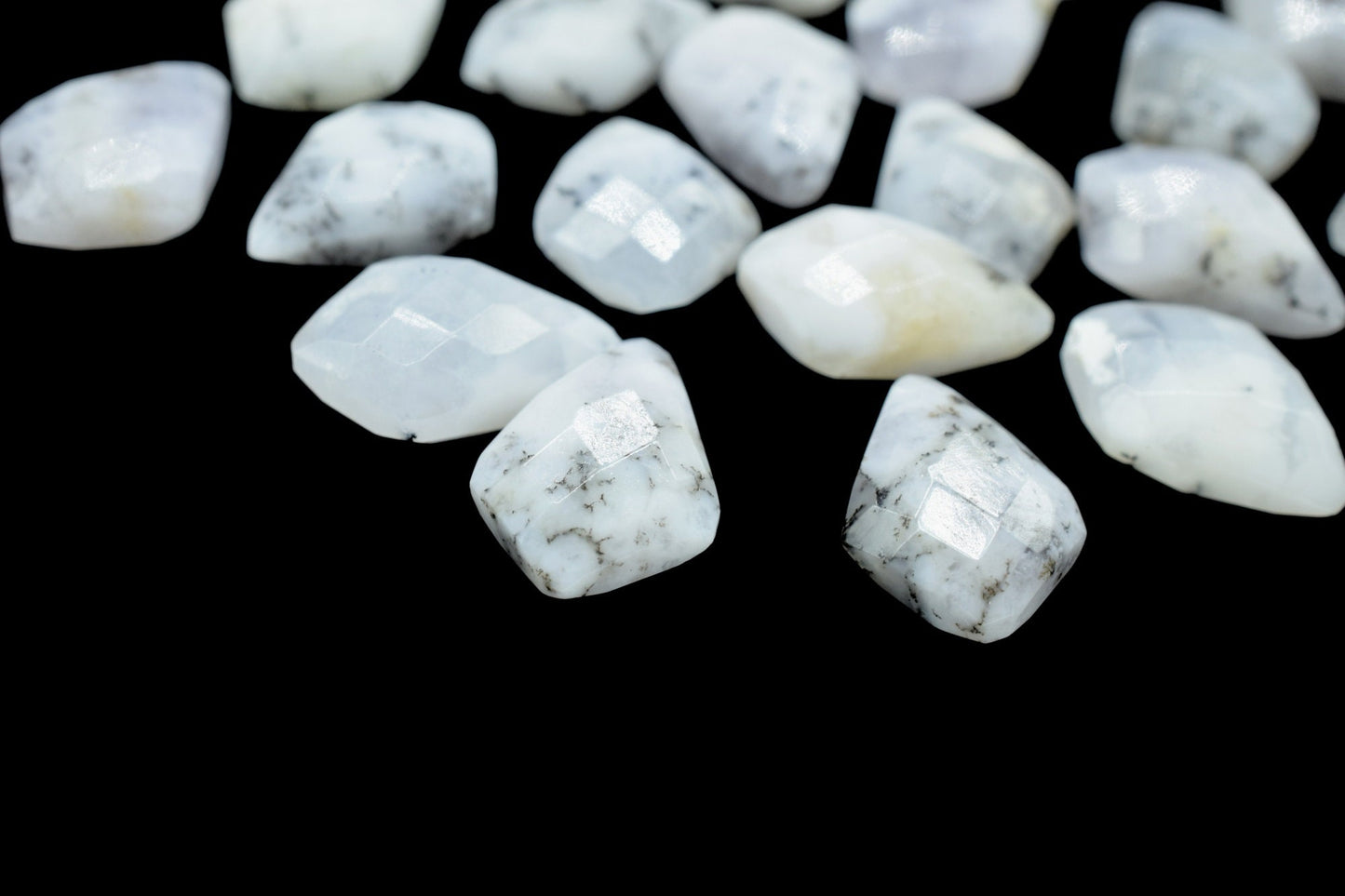 Dendrite Opal 10x14mm Faceted Tie shape Briolettes,fancy briolette beads,Dendrite opal Beads,Natural Dendrite Opal Faceted stones