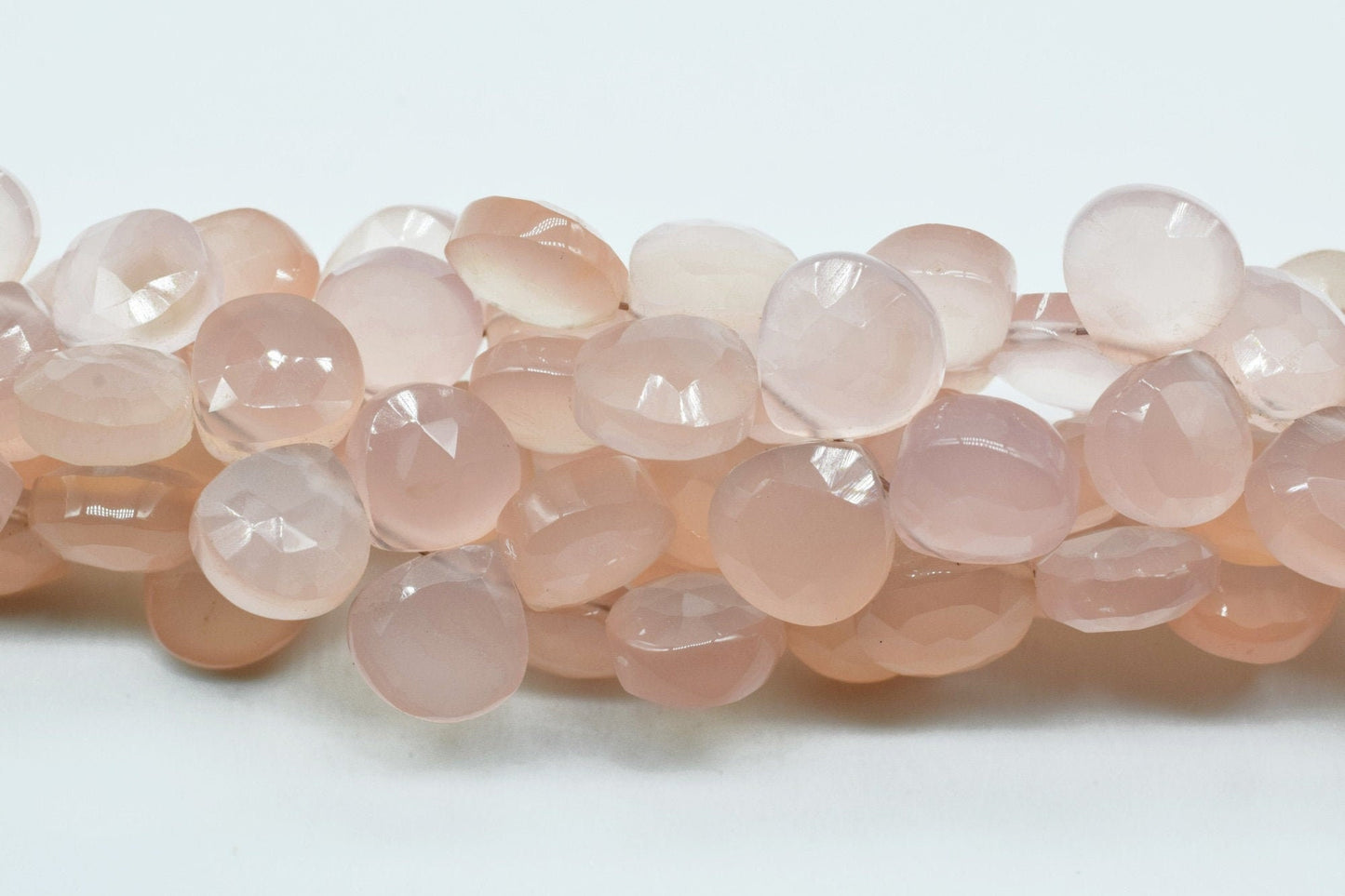 Pink Chalcedony Faceted Heart Shape,pink Chalcedony Briolettes,10mm pink heart shape,faceted heart shape strand,8'' pink Chalcedony strand,