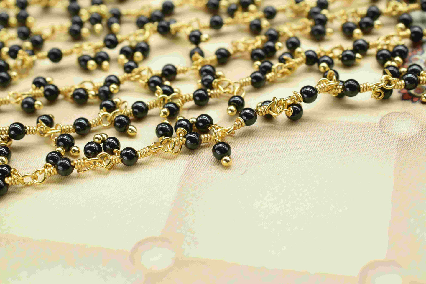 Black Onyx Cluster Rosary Chain, Handmade Jewelry Making Wire Wrapped Beaded Chain By Foot For Necklace, Exceptional Spinel Cluster Rosary