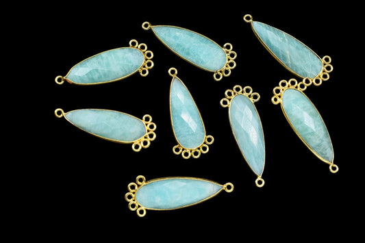 Amazonite 10x30mm Teardrop Bezel Charm/Charms Connector/Handmade Jewellery Connectors/Gemstone Brass Component/Women Jewelry/Gift